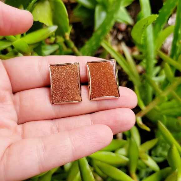 Vintage Sunstone Cuff Links - Picture 1 of 16